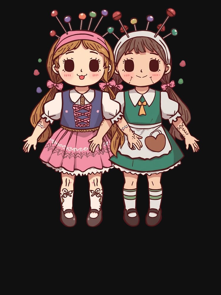 Creepy Cute Twin Doll Sisters – Gothic Fairytale Folk Art Illustration by LintonGriffin