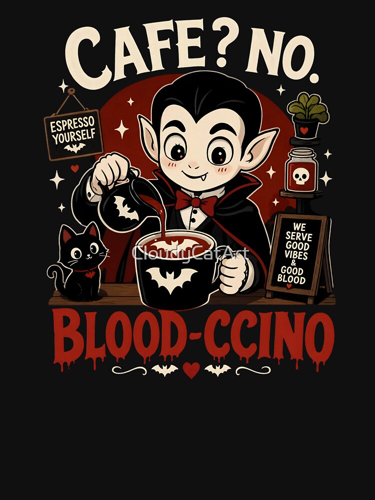 Vampire Barista Bloodccino Funny Coffee Halloween by CloudyCatArt