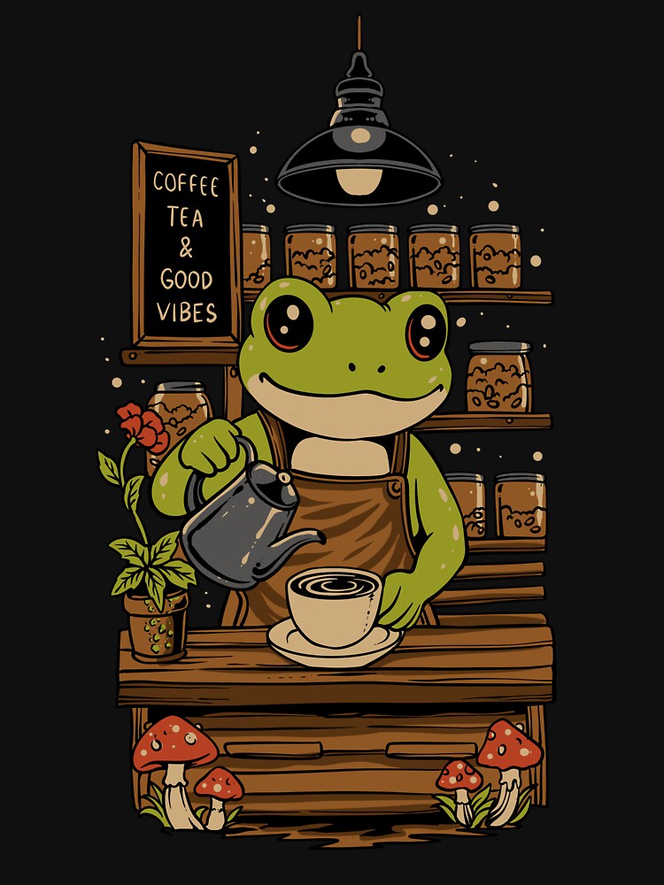 Cute Frog Barista Coffee Shop Illustration by phsycartwork