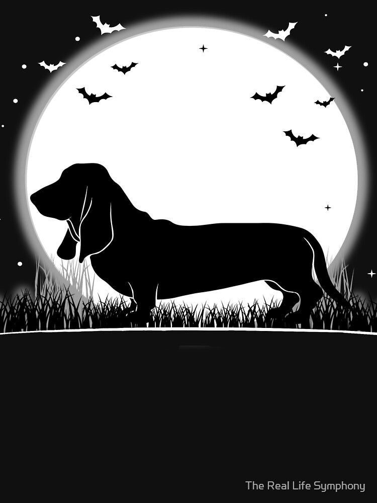 Basset Hounds Dog – Halloween Moon Silhouette by The Real Life Symphony