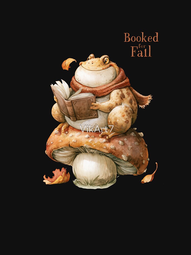 Booked for Fall Cozy Frog Reading on Mushroom by VikArt7