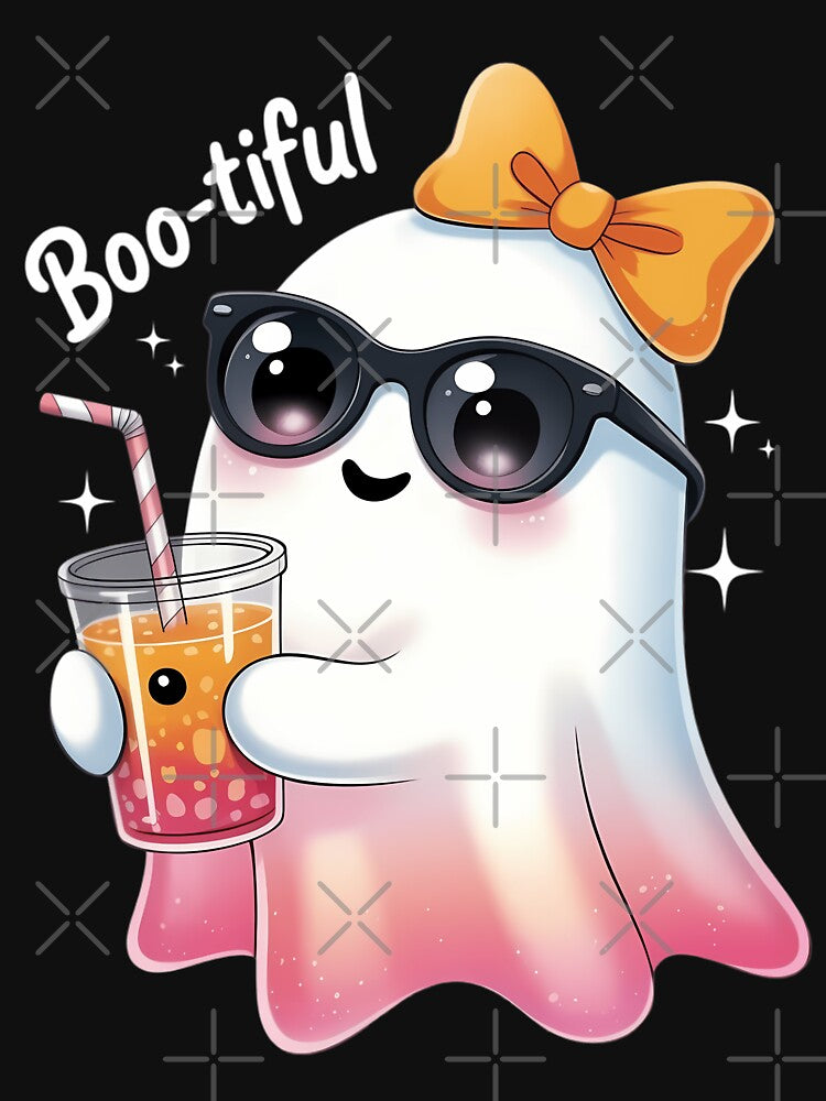 Cute Ghost Drinking Coffee With Halloween Bow by brynatshop