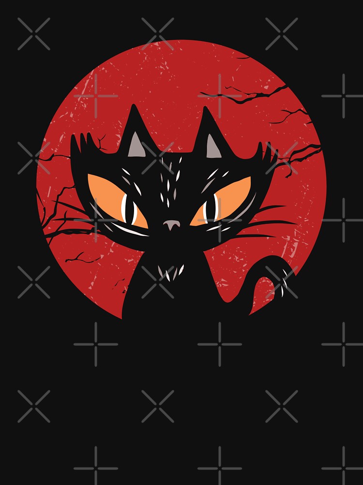 Halloween Cats Lover Tee, Vintage Full Moon Black Cat design by Merchking1