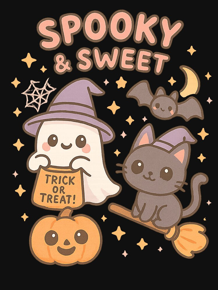 Spooky & Sweet Kawaii Halloween Ghost Cat Illustration – Cute Halloween Art for Stickers, Shirts & Prints by HAFIZ-DP