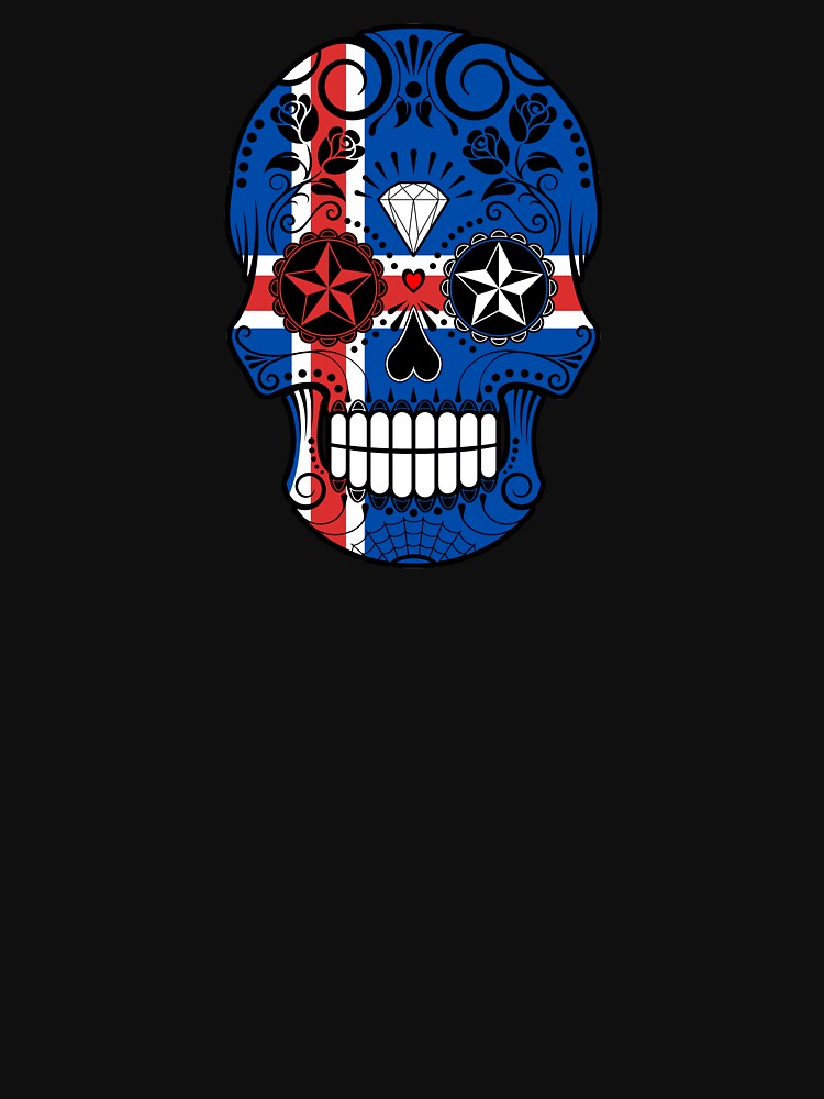 Sugar Skull with Roses and Flag of Iceland by JeffBartels