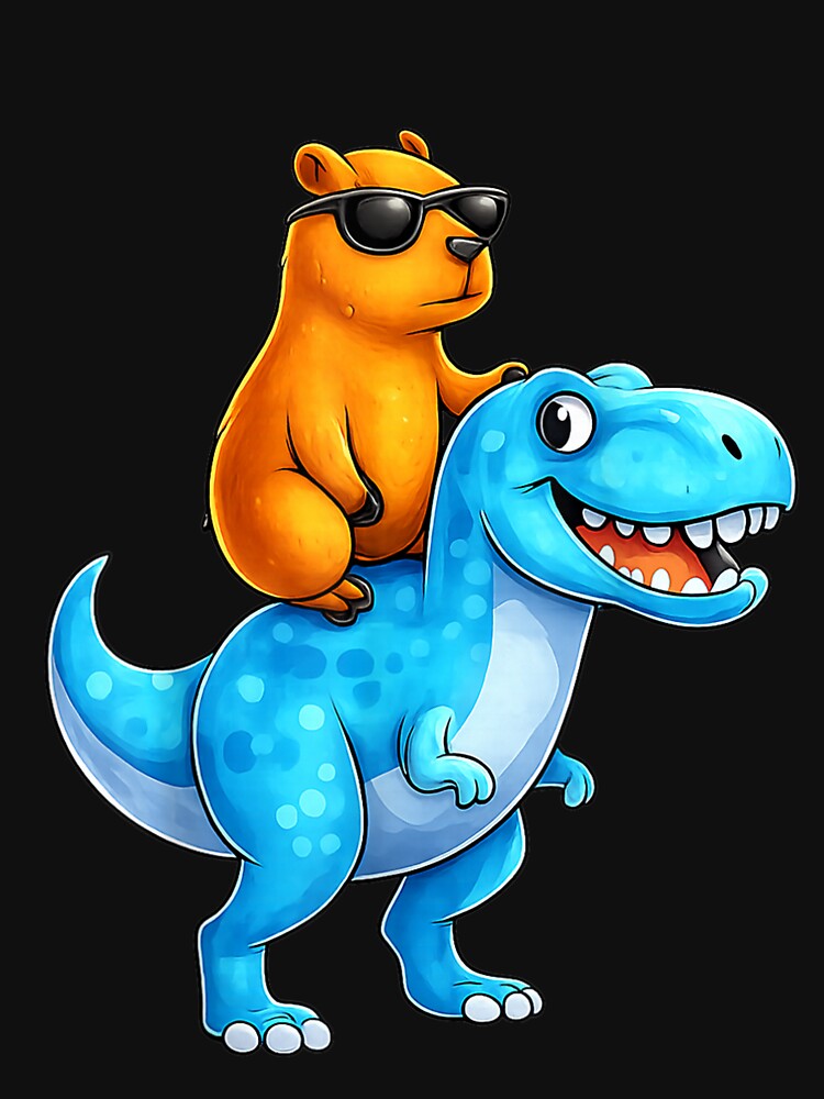 Capybara Riding a Trex  Vintage Capy Riding Dino Art for Men Women Kids , Capybara Gift Lover by DZIRI NAJAT