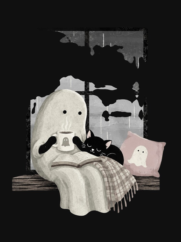 Ghost Cat Cozy Halloween by BostickirisArts