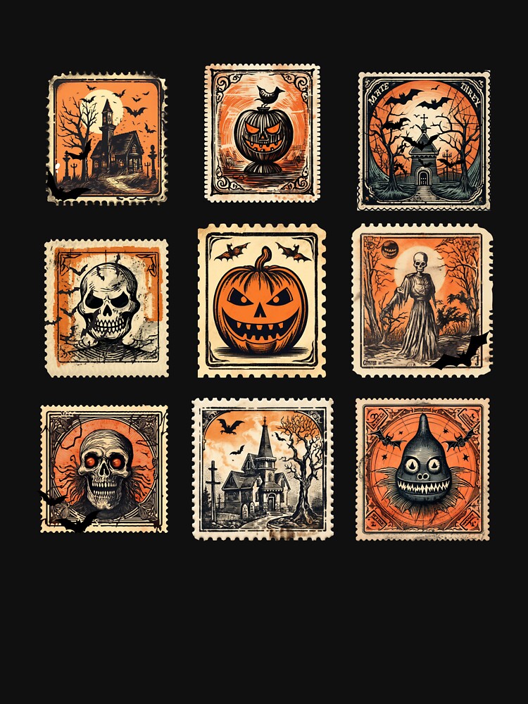 Vintage Halloween Postage Stamp Collection – Spooky Retro Design by NostasStuff