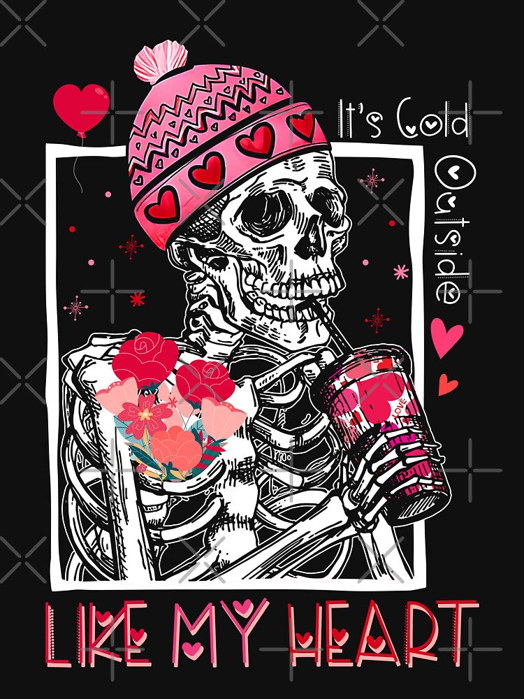 Skeletons Rose Coffee Latte It's Cold Outside Like My Heart Valentine's Day by RikoAiba