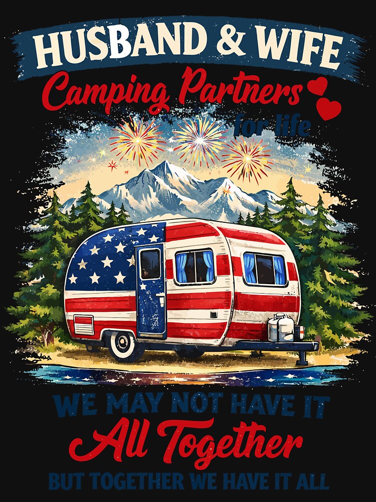 Husband And Wife Camping Partners American Flag Camper Art by BendyBeasts