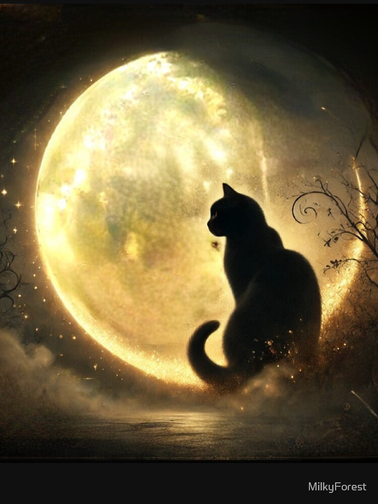 Full moon black cat by MilkyForest
