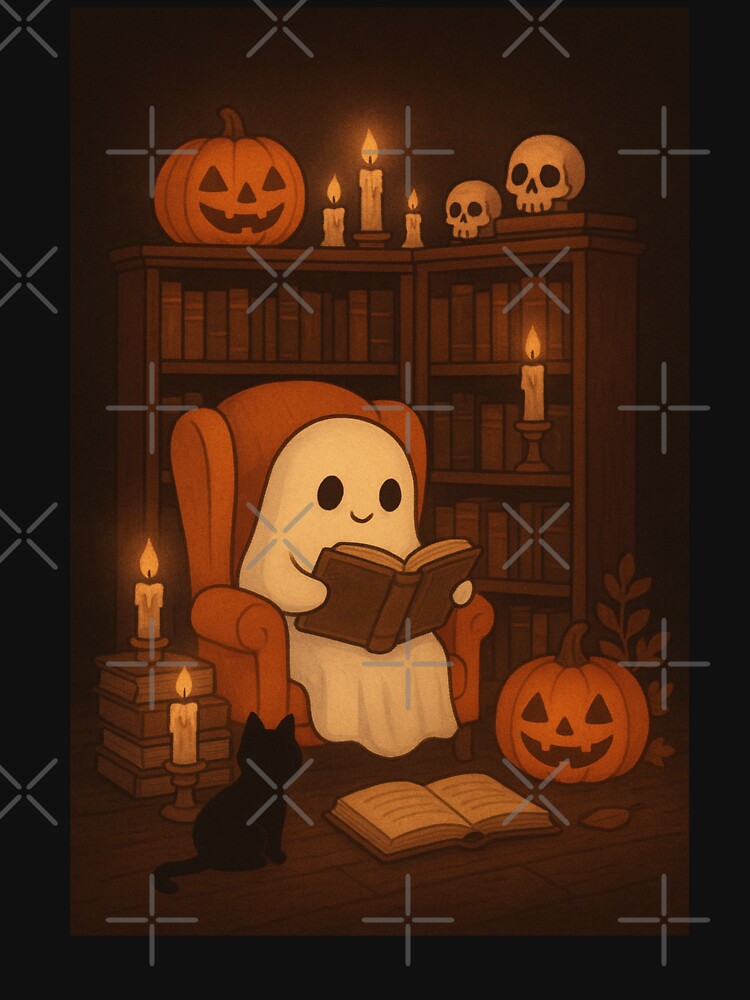 Retro Ghost Reading Books Librarian Halloween Teacher by CharismaSklep