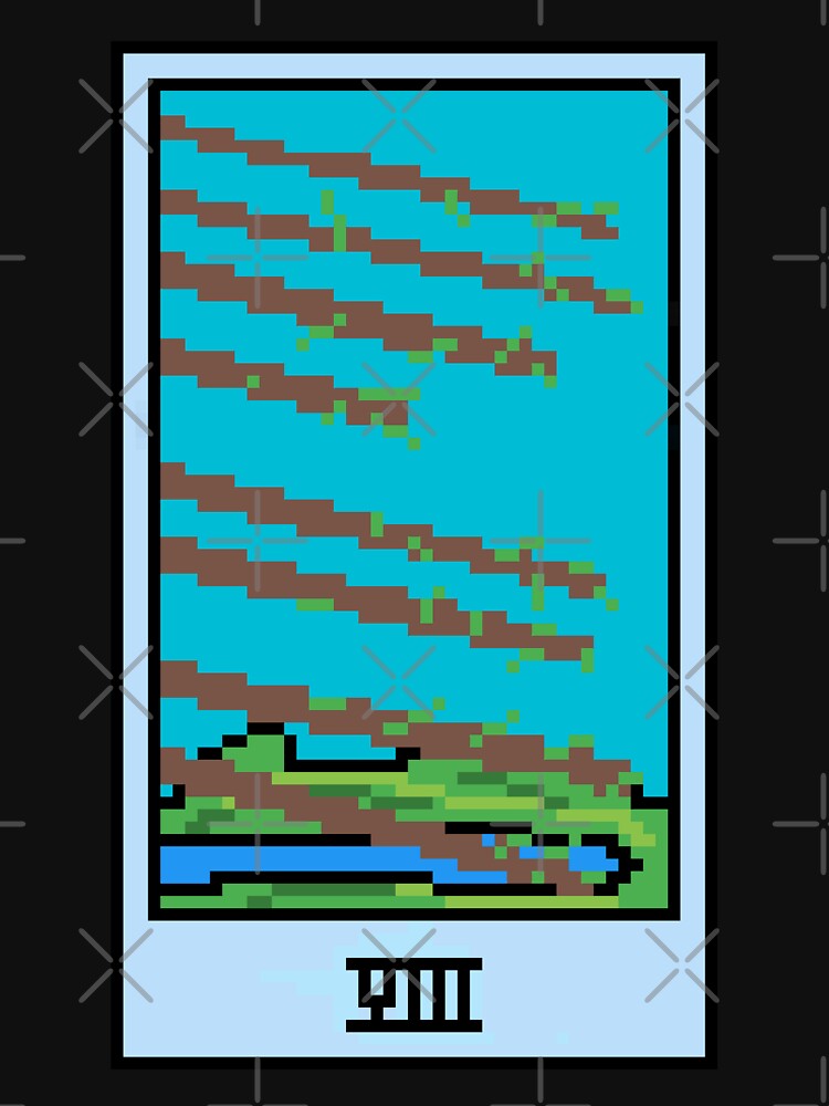 Wait, is this pixel art tarot? Black - Minor Arcana 'Eight of Wands' (Design for T-shirt, stickers and other accessories) by Pixel Waite
