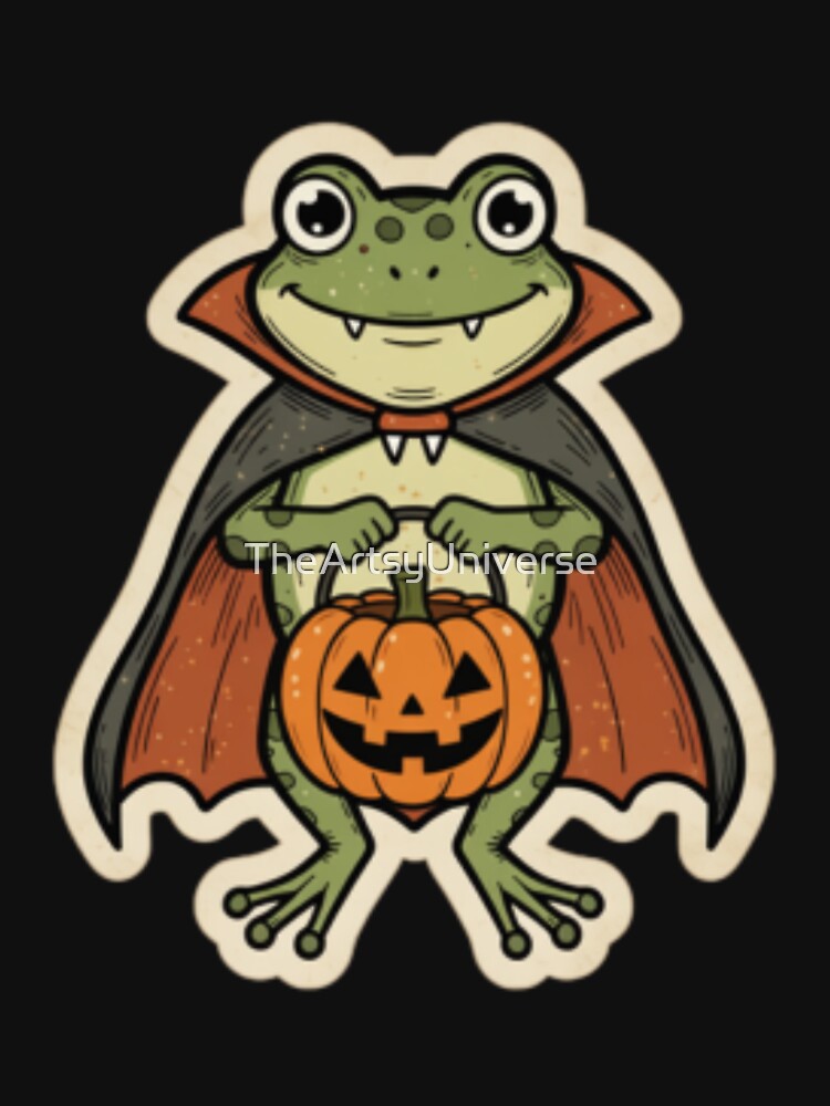 Kawaii Pumpkin Vampire Frog Illustration | Cute & Spooky Halloween Sticker by TheArtsyUniverse