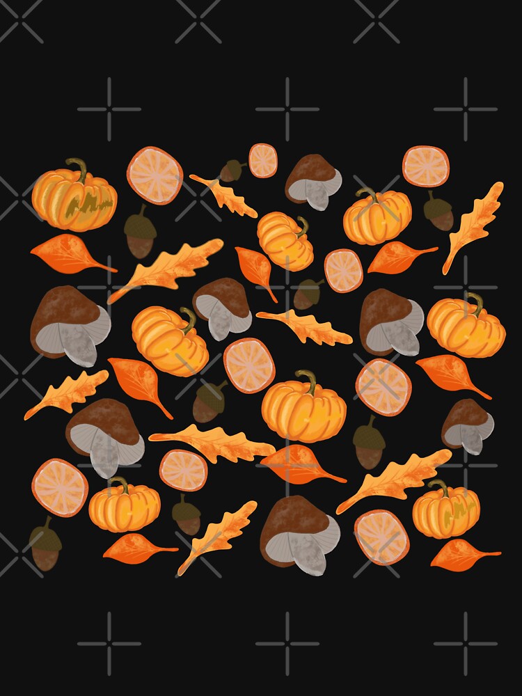 Autumn Pattern with Mushroom, Pumpkin and Leaves by ByAllyAlly