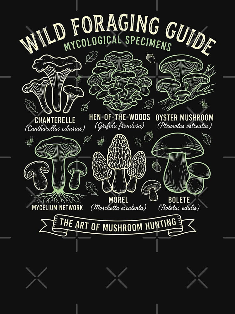 Vintage Mushroom Identification Botanical Foraging T-Shirt by KreatoLab