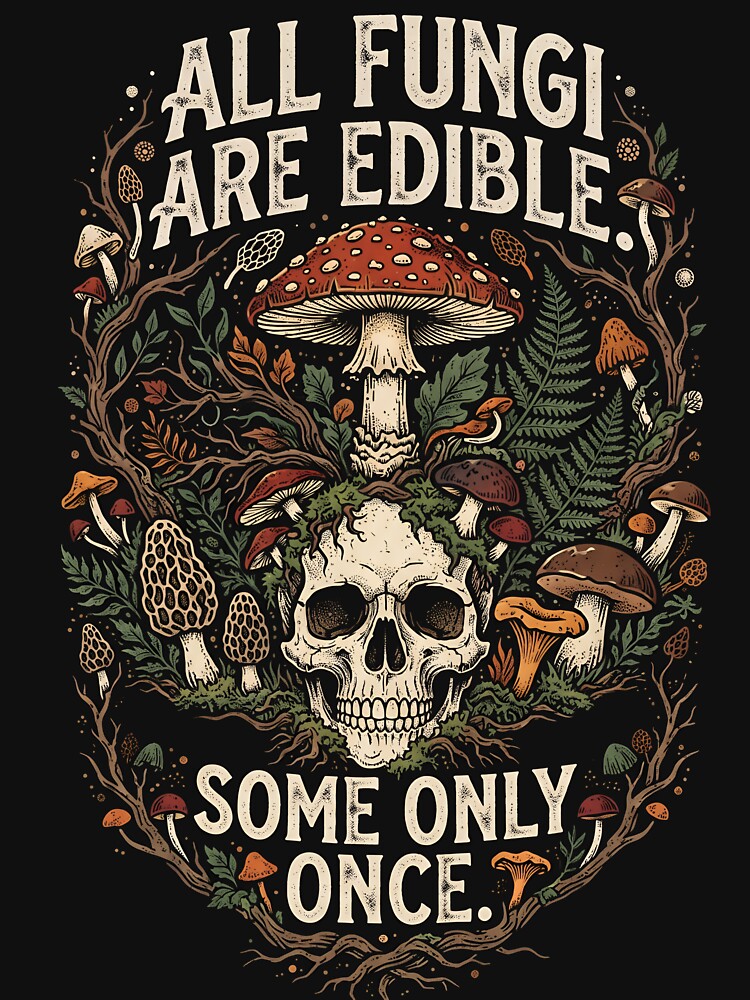 All Fungi Are Edible Some Only Once Mushroom Skull by Gabriela Mihai