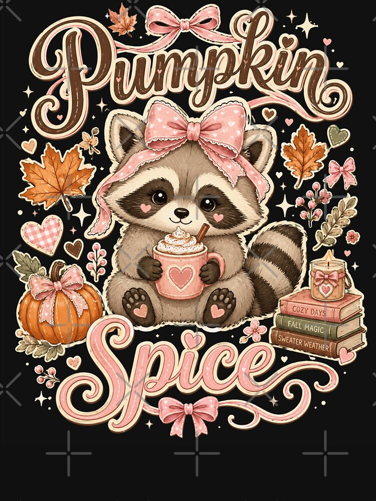 Pumpkin Spice Raccoon – Cute Autumn Coffee Aesthetic by THREE LITTLE BEANS