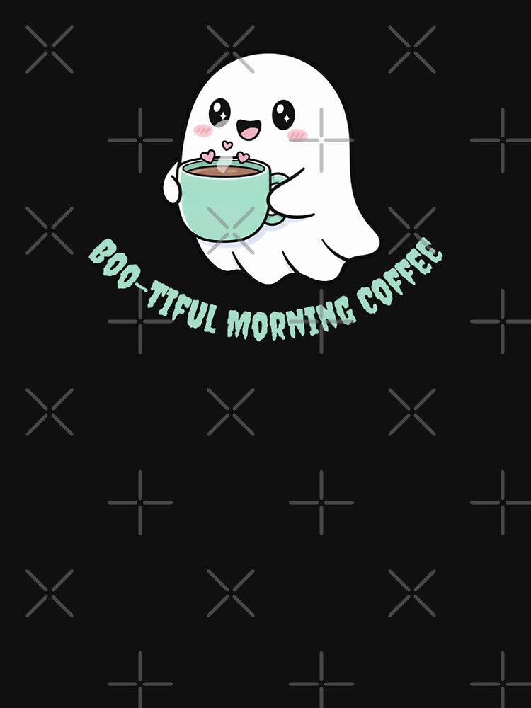 Boo-tiful Morning Coffee – Cute Kawaii Ghost Drinking Coffee Pastel Art by Dino-Lune