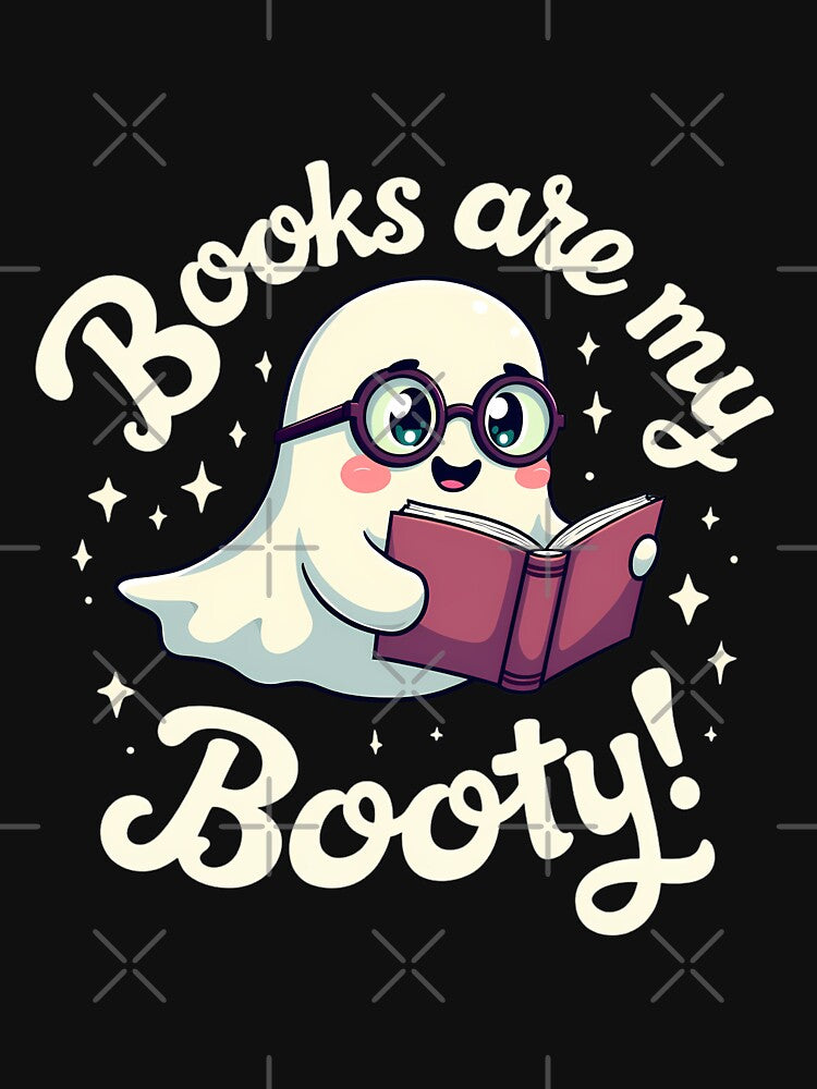 "Books are my Booty!" Ghost with Glasses Reading a Book | Halloween Book Lovers Day T-shirt | Perfect for Readers by AI-volution