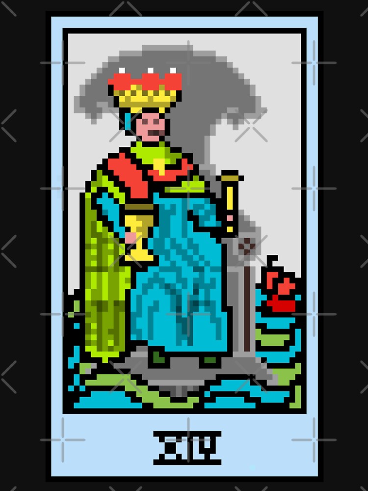 Wait, is this pixel art tarot? Black - Minor Arcana 'King of Cups' (Design for T-shirt, stickers and other accessories) by Pixel Waite