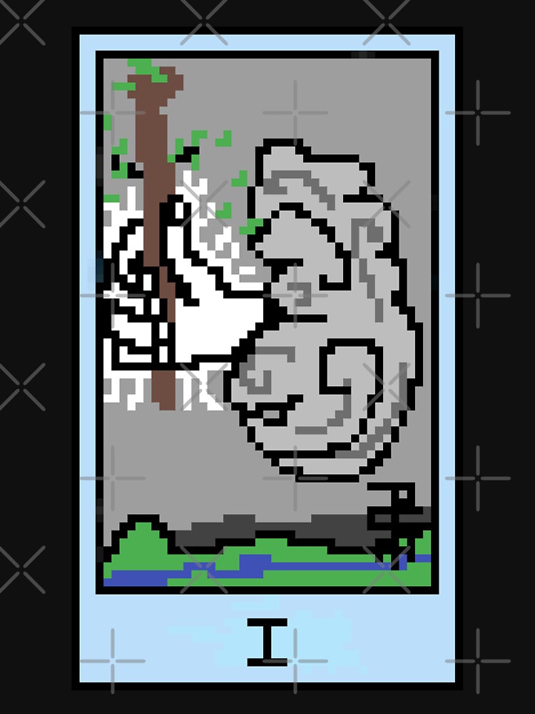 Wait, is this pixel art tarot? Black - Minor Arcana 'Ace of Wands' (Design for T-shirt, stickers and other accessories) by Pixel Waite