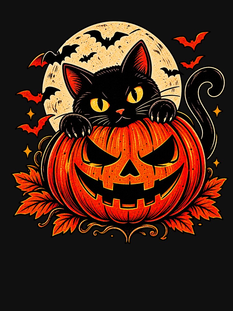 Black Cat Pumpkin Halloween Design by StyleBloomes