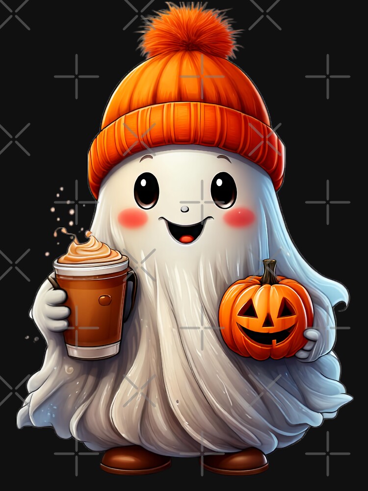 Cute Fall Halloween Ghost With Coffee And Pumpkin by BeachBreezyVA