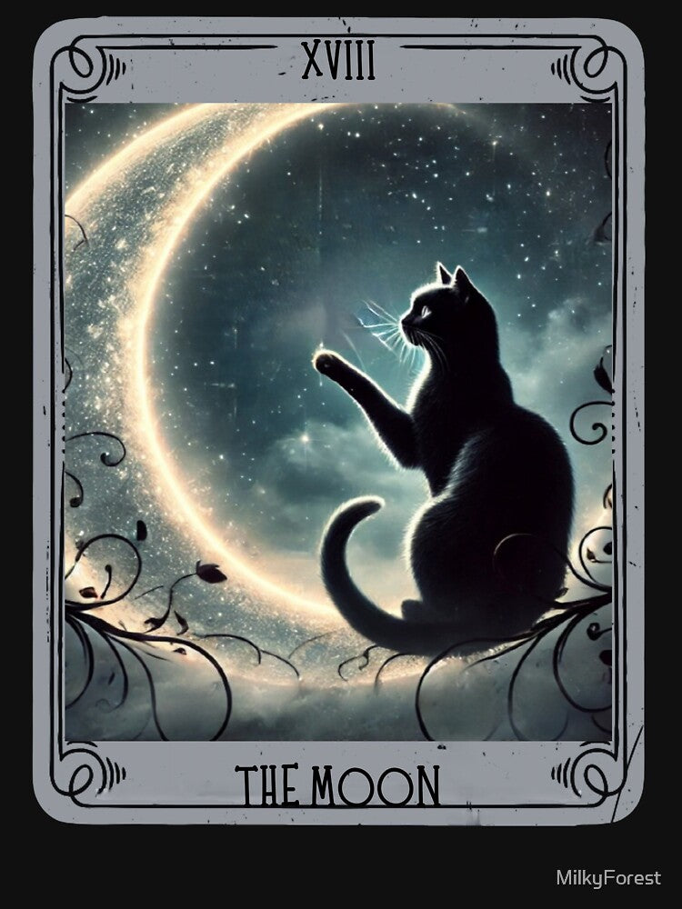 Crescent moon black cat tarot card by MilkyForest