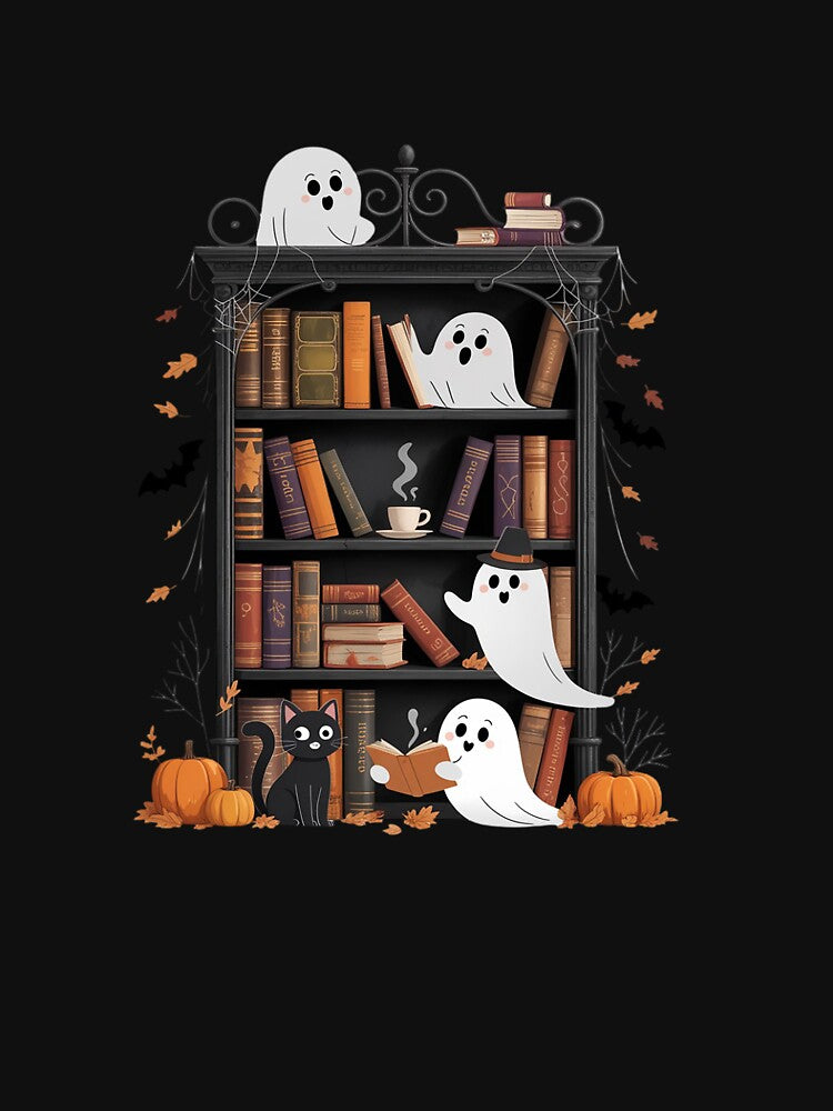 Funny Halloween Bookshelf Boo Ghost Reading Book Lover by LeeEvans222