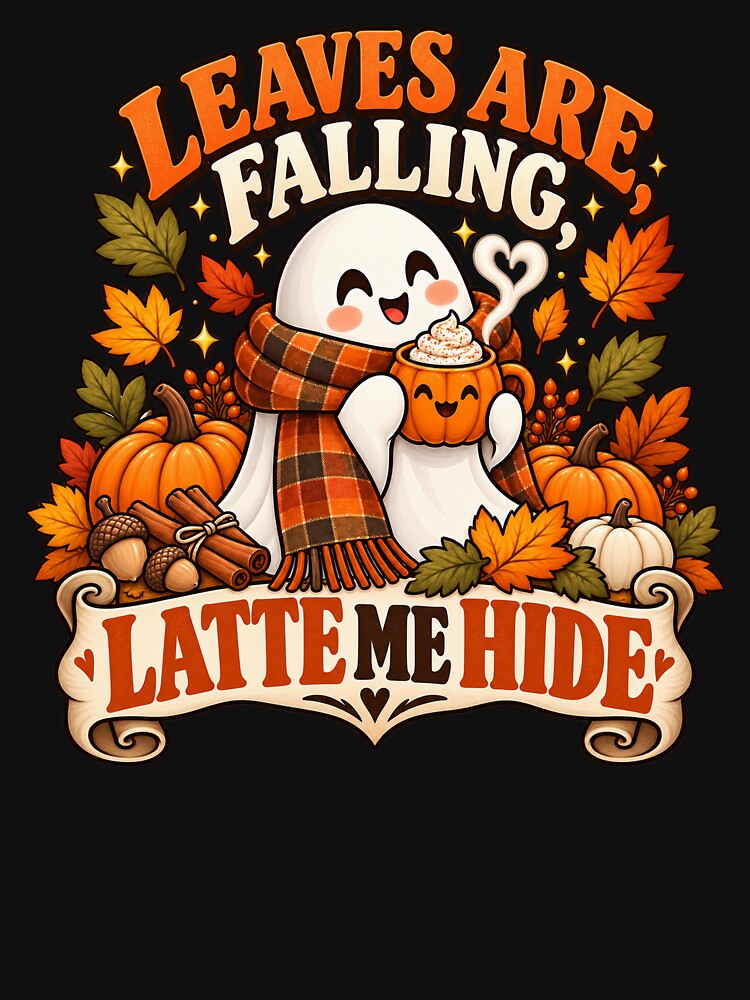 Cute Ghost Fall Coffee – Leaves Are Falling, Latte Me Hide by lbenoraib