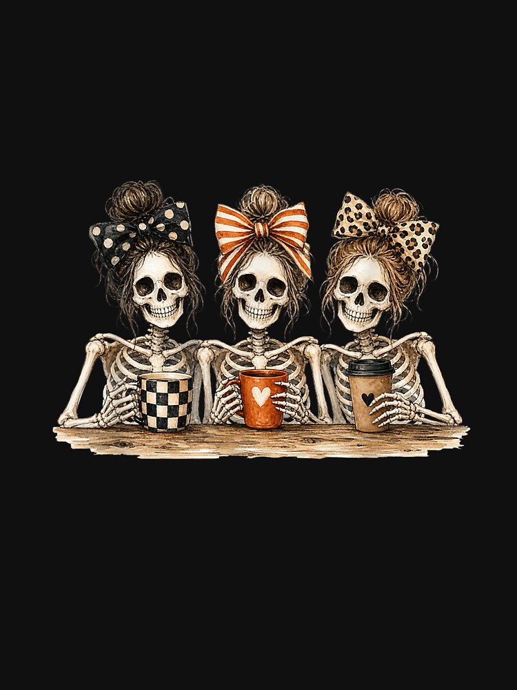 Coquette Bow Skeleton Coffee Halloween Spooky Fall Aesthetic Graphic by kiralynstration