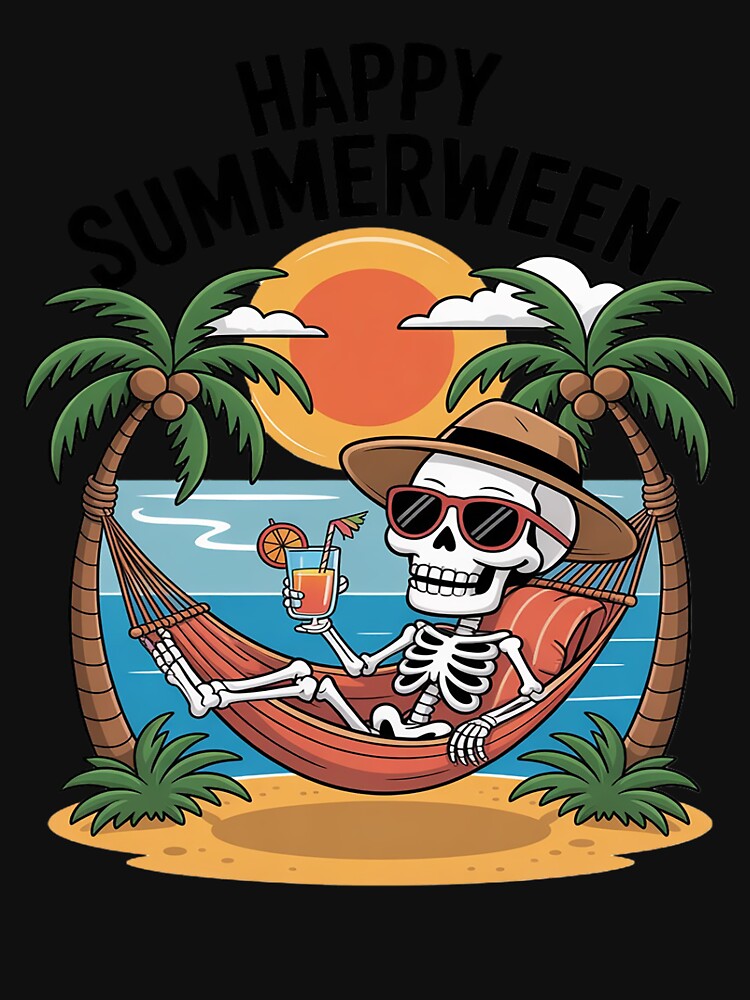Happy Summerween Skeleton in Hammock by Jadiantukora