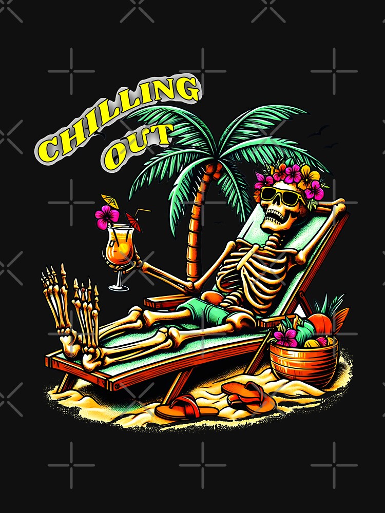 Chilling Out Unwind in Style: Beachside Vibes with our Chilled-Out Skeleton Tee! by Starwebd