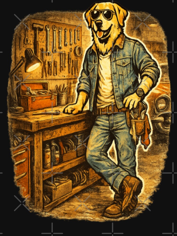 Labrador Dad Workshop Retro Illustration by PawPrintCustom