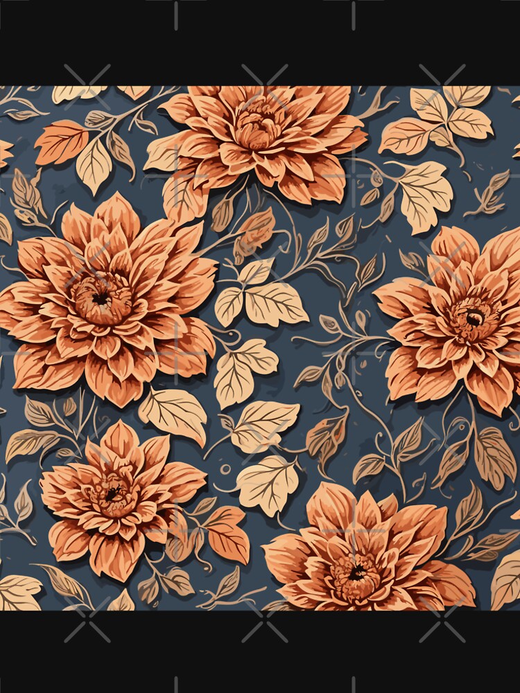Fall Flower and Leaves Pattern On Navy Blue by GraphicsClub