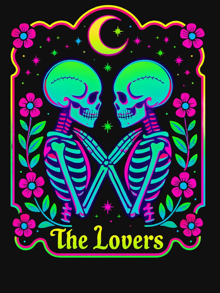 Neon Skeleton Lovers– Skeleton Tarot Romance GOTH Halloween Classic T-Shirt by inkfluenceart