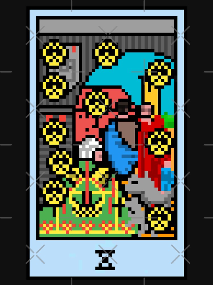 Wait, is this pixel art tarot? Black - Minor Arcana 'Ten of Pentacles' (Design for T-shirt, stickers and other accessories) by Pixel Waite