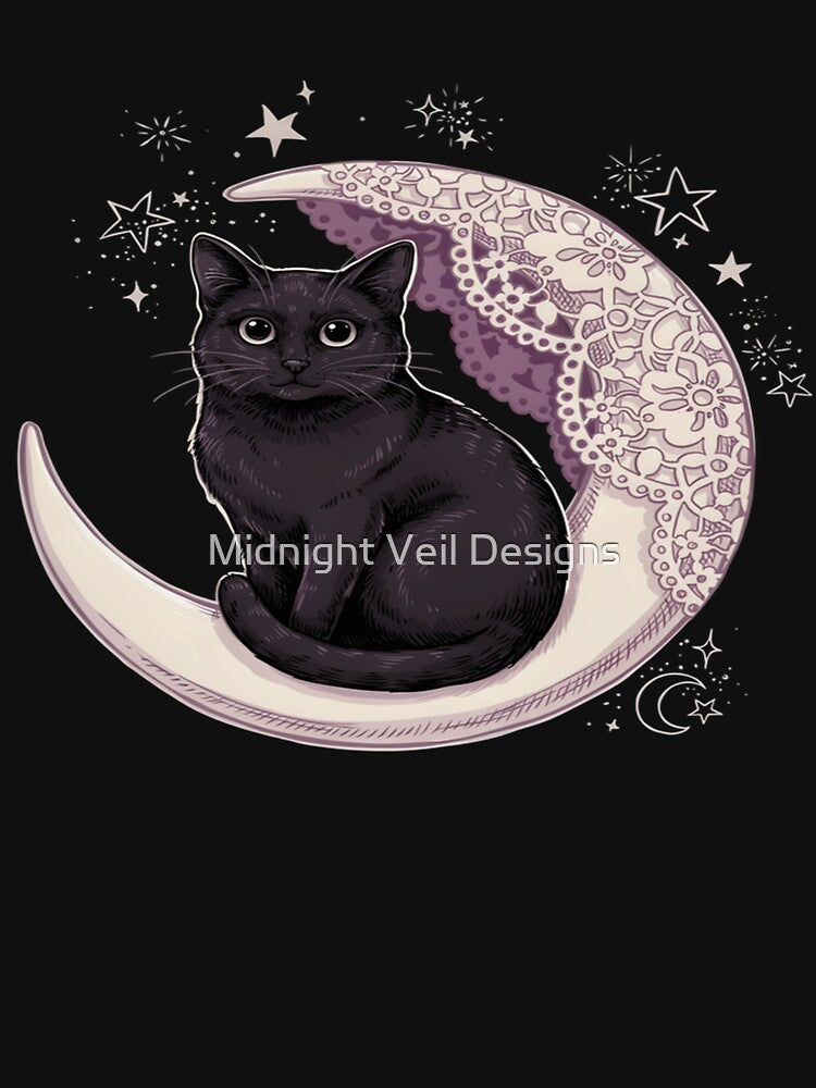 Black Cat Crescent Moon – Whimsigothic Lace Design by Midnight Veil Designs
