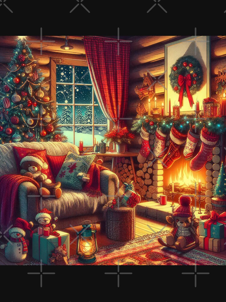 Christmas Vintage Interior room with Christmas tree, fireplace and bears,Christmas Interior,christmas retro,Christmas Vintage by Expressions-Sel
