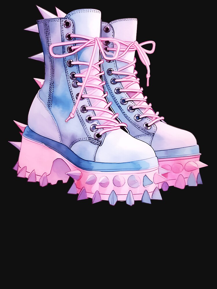Watercolor Kawaii Pastel Goth Inspired Spikey Platform Boots by JstPeachy