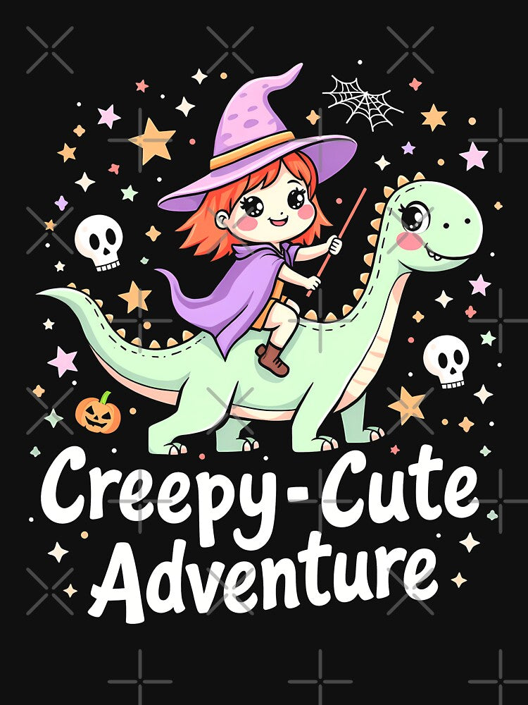 Creepy Kawaii Ride on T-Rex – Cute and Spooky Dino Adventure Design by DesignDoodleArt