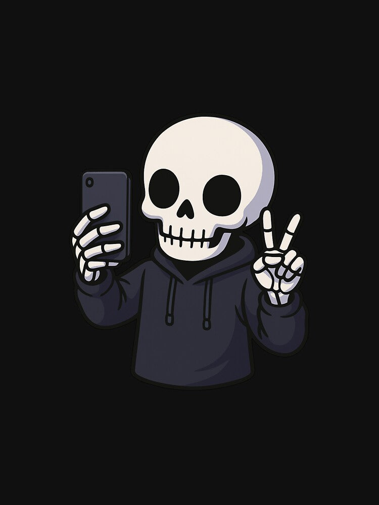 Skeleton Taking a Selfie with Peace Sign | Funny Trendy Skeleton Art by ColorSplash123