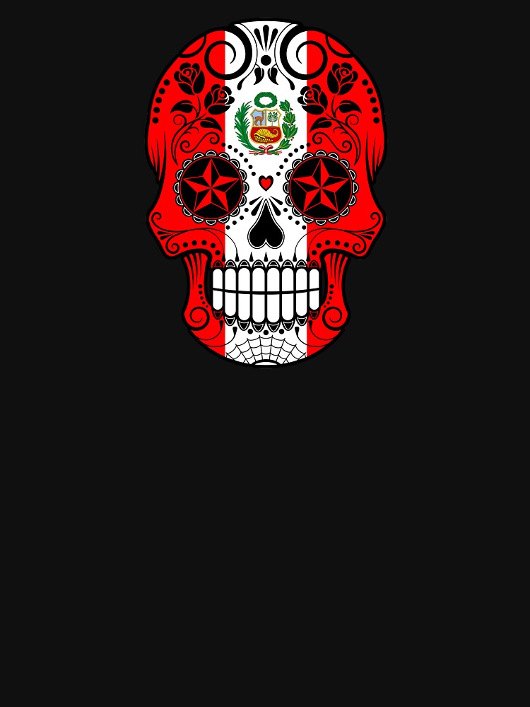 Sugar Skull with Roses and Flag of Peru by JeffBartels