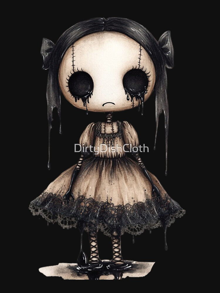 Creepy Cute Doll – Gothic Horror Art with Dripping Black Tears by DirtyDishCloth