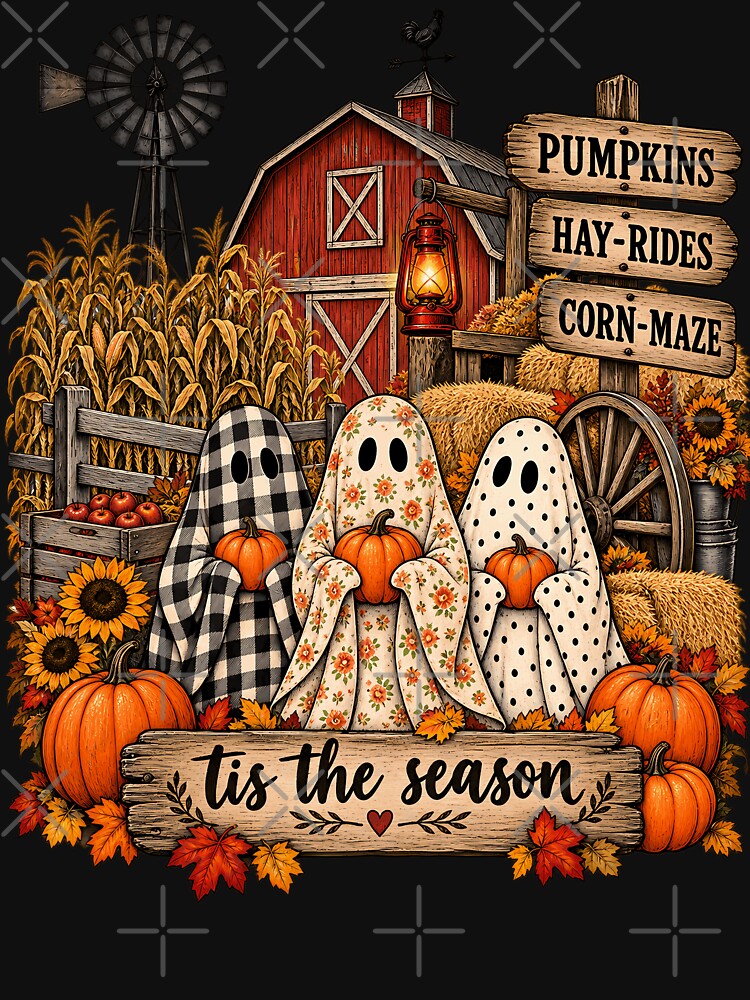 Vintage Halloween Farm Ghosts Pumpkin Patch Fall Harvest It’s the Season by ArcaneArtistry