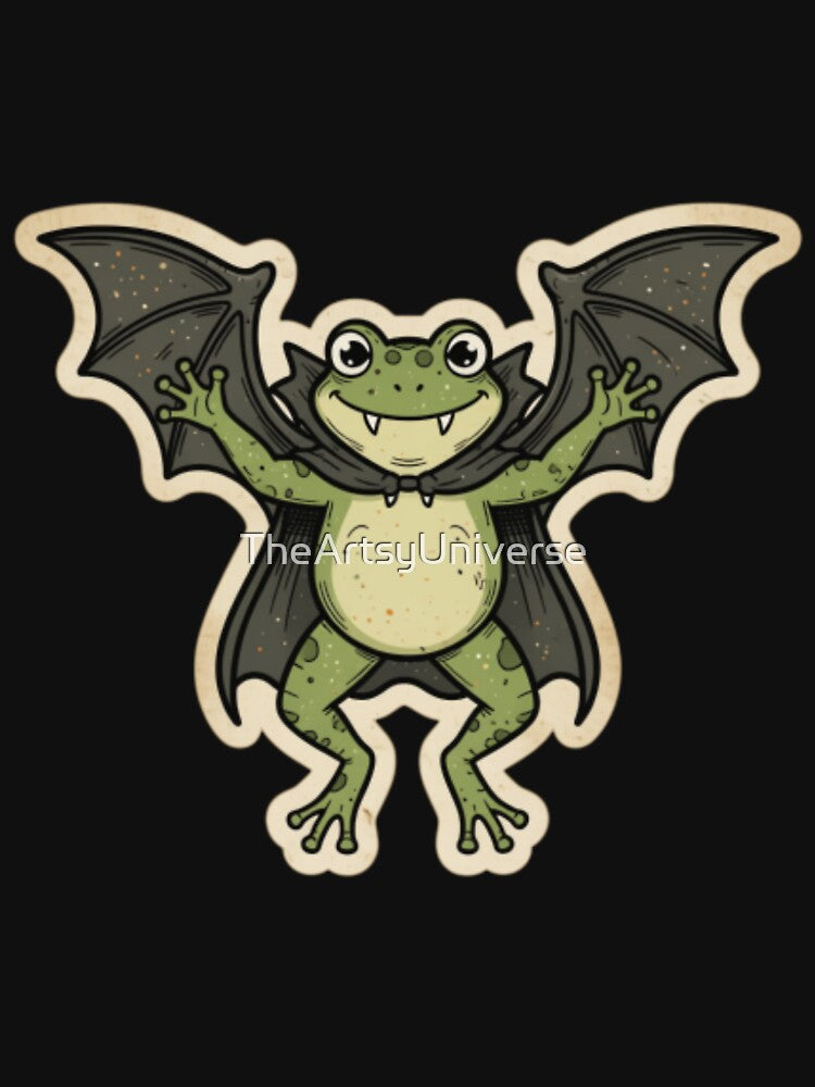 Kawaii Spooky Bat Frog Illustration | Cute & Spooky Halloween Sticker by TheArtsyUniverse