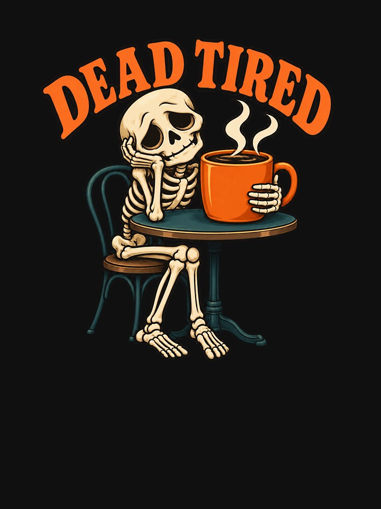Dead Tired Skeleton with Coffee — Funny Caffeine Art by SAS-Designer