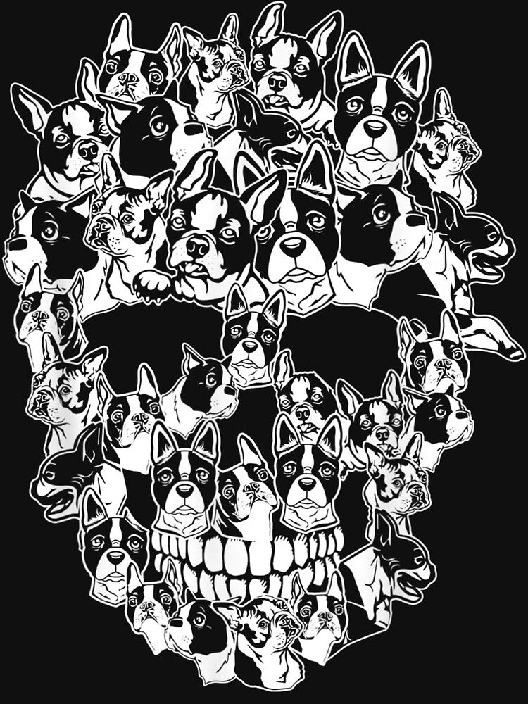 Funny Halloween Skull Boston Terrier Dog Lover Gift by HaileyCoolArts