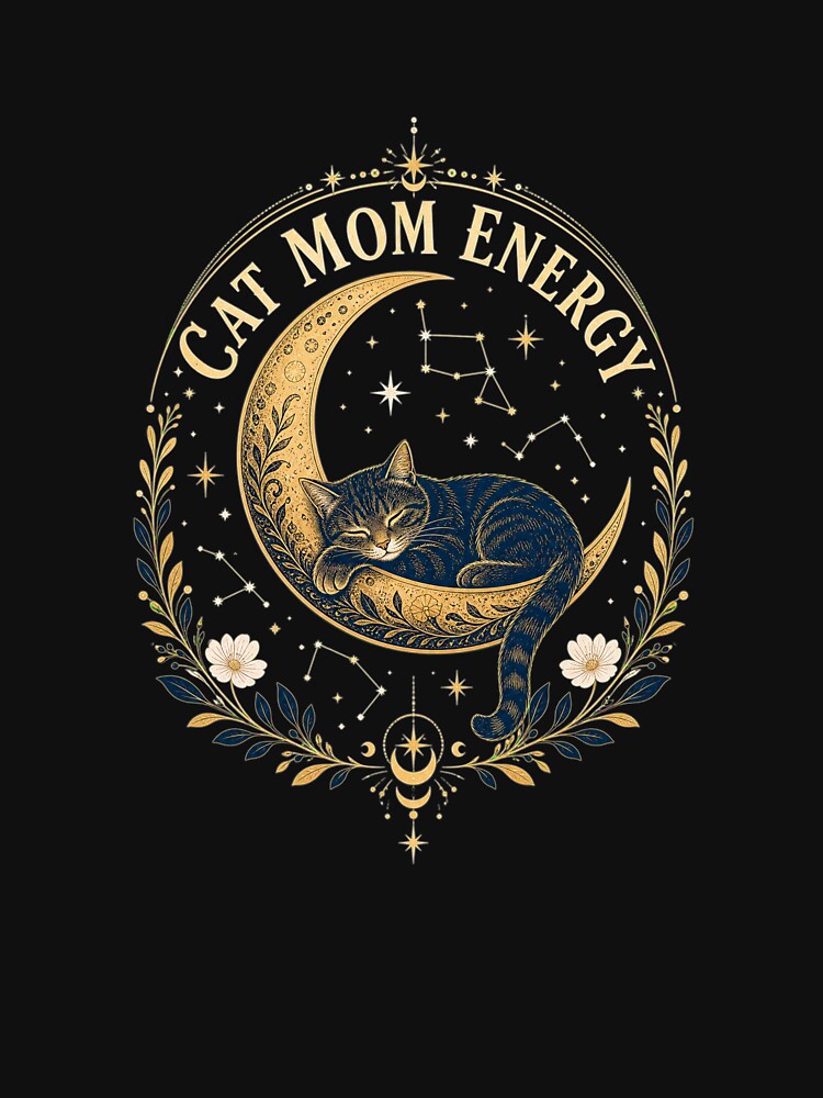 Boho Celestial Cat Mom Energy Crescent Moon by Kaikab007